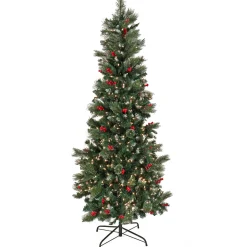 7Ft - 9Ft-National Tree Company 9Ft Pre-Lit Artificial Meadowlark Pencil Hinged Tree, 900 Clear Lights- Ul