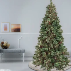 Full-National Tree Company 7.5Ft Pre-Lit Artificial Cashmere Decorated Hinged Tree, 550 Clear Lights-Ul