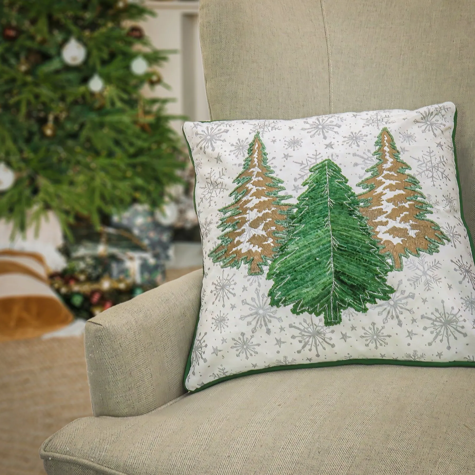 Christmas Textile-National Tree Company , Hgtv Home Collection, 18"X18" Embroidered Forest Pillow