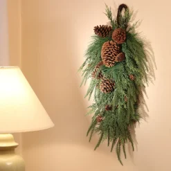 Christmas Greenery-National Tree Company Mixed Pine Christmas Teardrop With Cypress Tips, Pinecones, 32 In