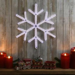 Christmas Accessories-National Tree Company Neon Styled Snow Flake Decoration, White Led Lights, Plug In, Christmas Collection, 16 Inches