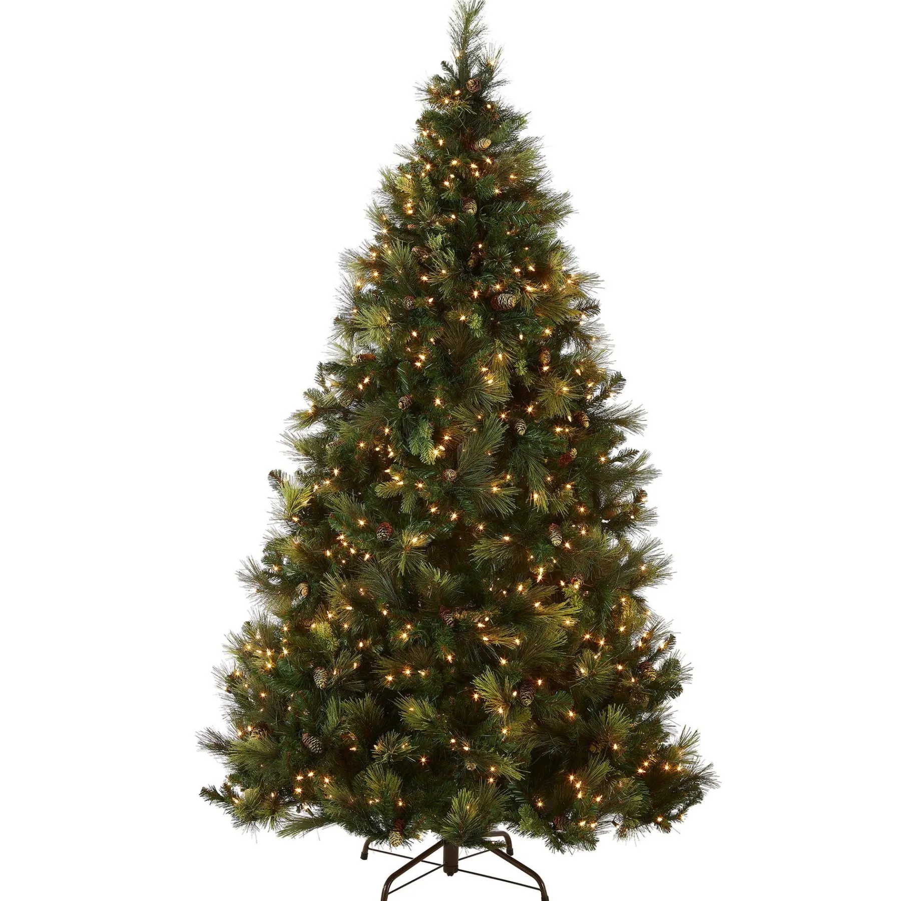 5Ft - 6Ft-National Tree Company Pre-Lit 'Feel Real' Artificial Full Christmas Tree, Green, Carolina Pine, Clear Lights, Flocked With Pine Cones, Includes Stand, 6.5 Feet