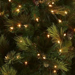 5Ft - 6Ft-National Tree Company Pre-Lit 'Feel Real' Artificial Full Christmas Tree, Green, Carolina Pine, Clear Lights, Flocked With Pine Cones, Includes Stand, 6.5 Feet
