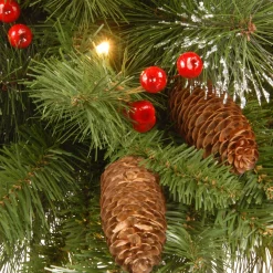 National Tree Company Potted Plants^ Pre-Lit Artificial Mini Christmas Tree, Green, Crestwood Spruce, White Lights, Decorated With Pine Cones, Berry Clusters, Frosted Branches, Includes Pot Base, 4 Feet