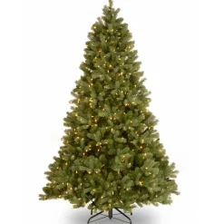 Full-National Tree Company Pre-Lit 'Feel Real' Artificial Full Downswept Christmas Tree, Green, Douglas Fir, Dual Color Led Lights, Includes Stand, 7.5 Feet