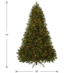 Full-National Tree Company Pre-Lit 'Feel Real' Artificial Full Downswept Christmas Tree, Green, Douglas Fir, Dual Color Led Lights, Includes Stand, 7.5 Feet