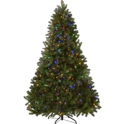 Full-National Tree Company Pre-Lit 'Feel Real' Artificial Full Downswept Christmas Tree, Green, Douglas Fir, Dual Color Led Lights, Includes Stand, 7.5 Feet