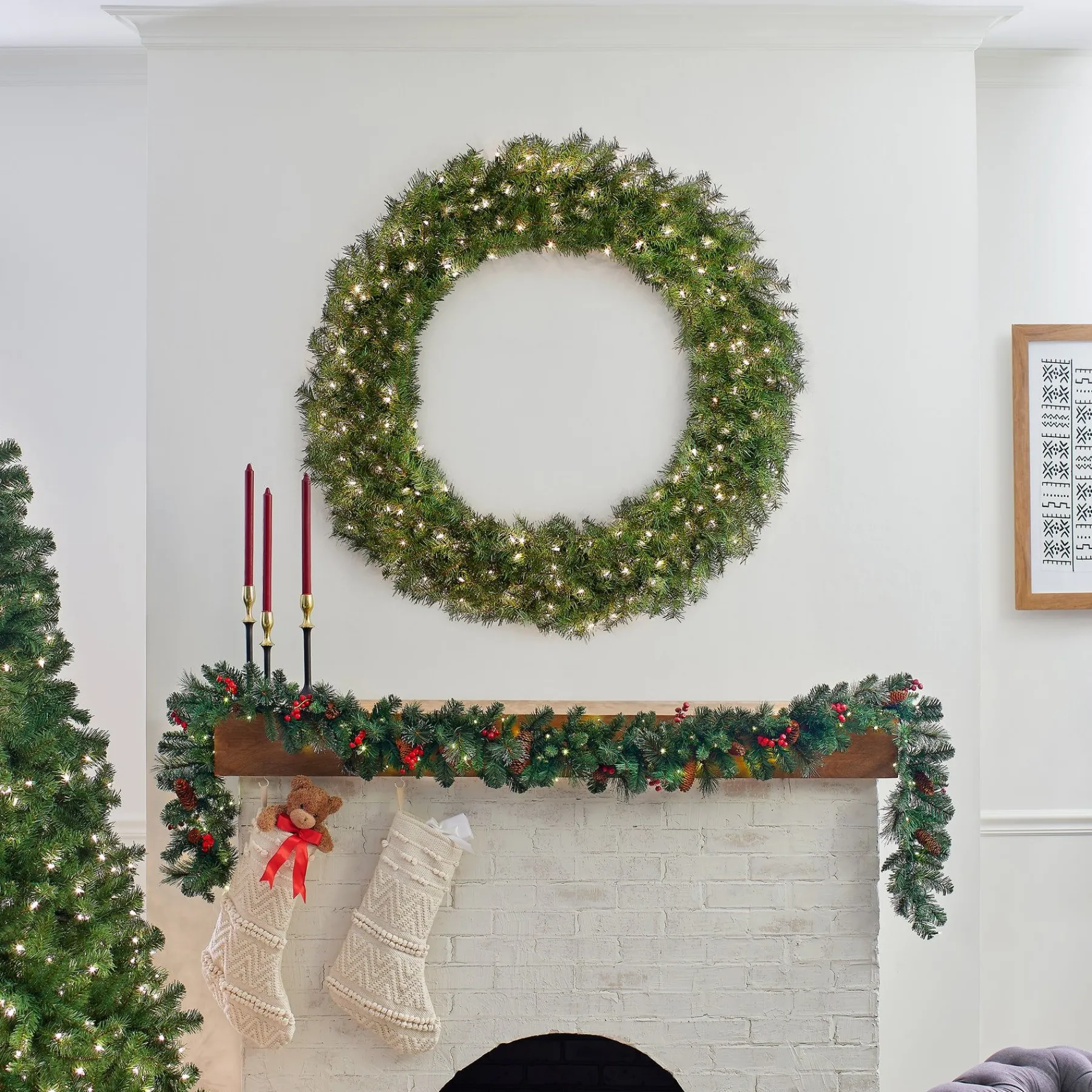 Over 37" Wreath-National Tree Company Pre-Lit Artificial Christmas Wreath, Green, Norwood Fir, White Lights, Christmas Collection, 48 Inches