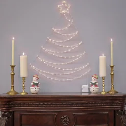 Christmas Accessories-National Tree Company , Pre-Lit Artificial Silver Christmas Tree, Hanging Metal Wire Decoration, With Warm White Led Lights, Battery Powered, 37 In