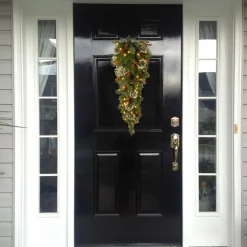 Christmas Greenery-National Tree Company Pre-Lit Artificial Christmas Teardrop, Green, Wintry Pine, White Lights, Decorated With Pine Cones, Berry Clusters, Frosted Branches, Christmas Collection, 36 Inches