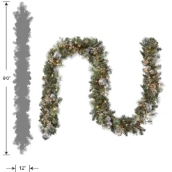 7' To 10' Garland-National Tree Company Pre-Lit Artificial Christmas Garland, Green, Pomegranate Pine, White Lights, Decorated With Ball Ornaments, Berry Clusters, Plug In, Christmas Collection, 9 Feet