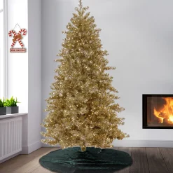 Full-National Tree Company , Pre-Lit Artificial Platinum Metallic Christmas Tree, With Warm White Rice Led Lights, Plug In, 7.5 Ft