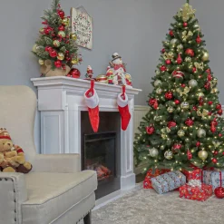 5Ft - 6Ft-National Tree Company Pre-Lit Artificial Full Christmas Tree, Green, North Valley Spruce, Clear Lights, Includes Stand, 6.5 Feet