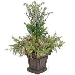 National Tree Company Topiaries / Shurbs^ Pre Lit Artificial Shrub, Cedar And Evergreen, Decorated With Blue And White Berries, Warm White Led Lights, Includes Stylish Brown Base, Battery Powered, Christmas Collection, 48 Inches
