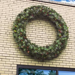Over 37" Wreath-National Tree Company Pre-Lit Artificial Christmas Wreath, Green, Wintry Pine, White Lights, Decorated With Frosted Branches, Berry Clusters, Pine Cones, Christmas Collection, 72 Inches