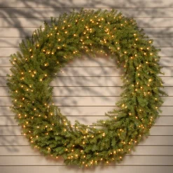 Over 37" Wreath-National Tree Company Pre-Lit Artificial Christmas Wreath, Green, Norwood Fir, White Lights, Christmas Collection, 60 Inches
