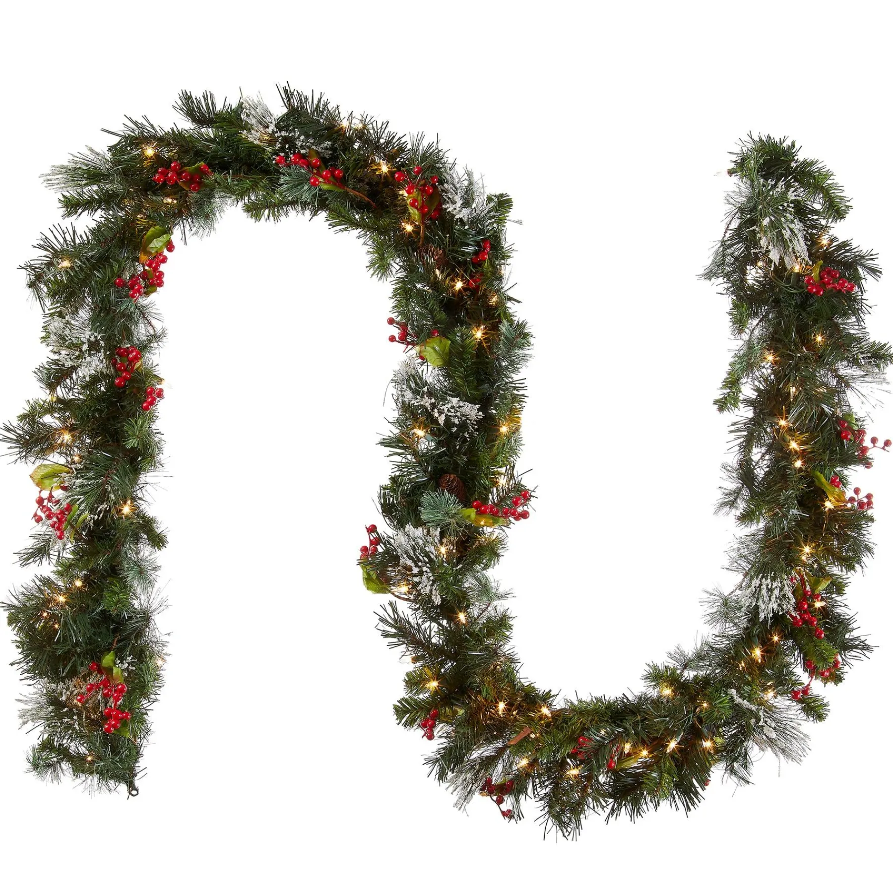 7' To 10' Garland-National Tree Company Pre-Lit Artificial Christmas Garland, Green, Wintry Pine, White Lights, Decorated With Pine Cones, Berry Clusters, Plug In, Christmas Collection, 9 Feet