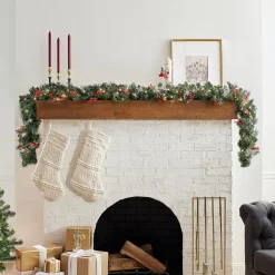 7' To 10' Garland-National Tree Company Pre-Lit Artificial Christmas Garland, Green, Wintry Pine, White Lights, Decorated With Pine Cones, Berry Clusters, Plug In, Christmas Collection, 9 Feet