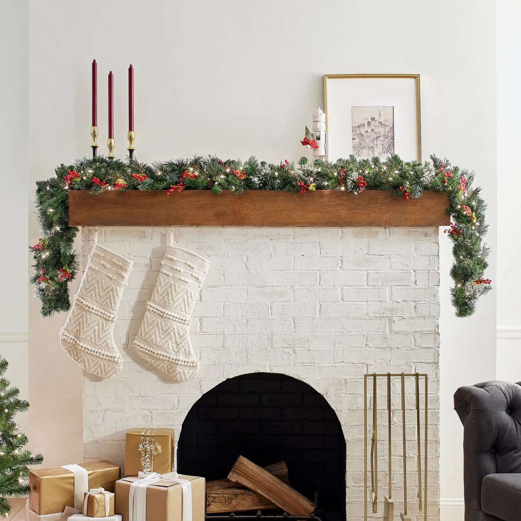 7' To 10' Garland-National Tree Company Pre-Lit Artificial Christmas Garland, Green, Wintry Pine, White Lights, Decorated With Pine Cones, Berry Clusters, Plug In, Christmas Collection, 9 Feet