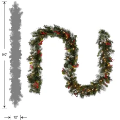 7' To 10' Garland-National Tree Company Pre-Lit Artificial Christmas Garland, Green, Wintry Pine, White Lights, Decorated With Pine Cones, Berry Clusters, Plug In, Christmas Collection, 9 Feet