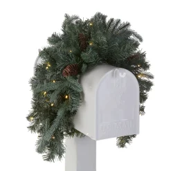 Christmas Greenery-National Tree Company Pre-Lit Artificial Mailbox Swag Decoration, Green, Arctic Spruce, Led Lights, Decorated With Pine Cones, Christmas Collection, 3 Feet
