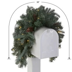 Christmas Greenery-National Tree Company Pre-Lit Artificial Mailbox Swag Decoration, Green, Arctic Spruce, Led Lights, Decorated With Pine Cones, Christmas Collection, 3 Feet
