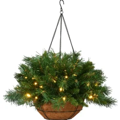 Christmas Greenery-National Tree Company Pre-Lit Artificial Christmas Hanging Basket, Tiffany Fir, Decorated With Frosted Pine Cones, Berry Clusters, White Lights, Christmas Collection, 20 Inches