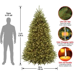 Dual Color-National Tree Company Pre-Lit Artificial Full Christmas Tree, Green, Dunhill Fir, Dual Color Led Lights, Includes Stand, 7.5 Feet