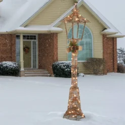 Christmas Outdoor Accessories-National Tree Company Pre Lit Champagne Vine Lamppost Decoration, Clear Lights, Plug In, Christmas Collection, 60 Inches