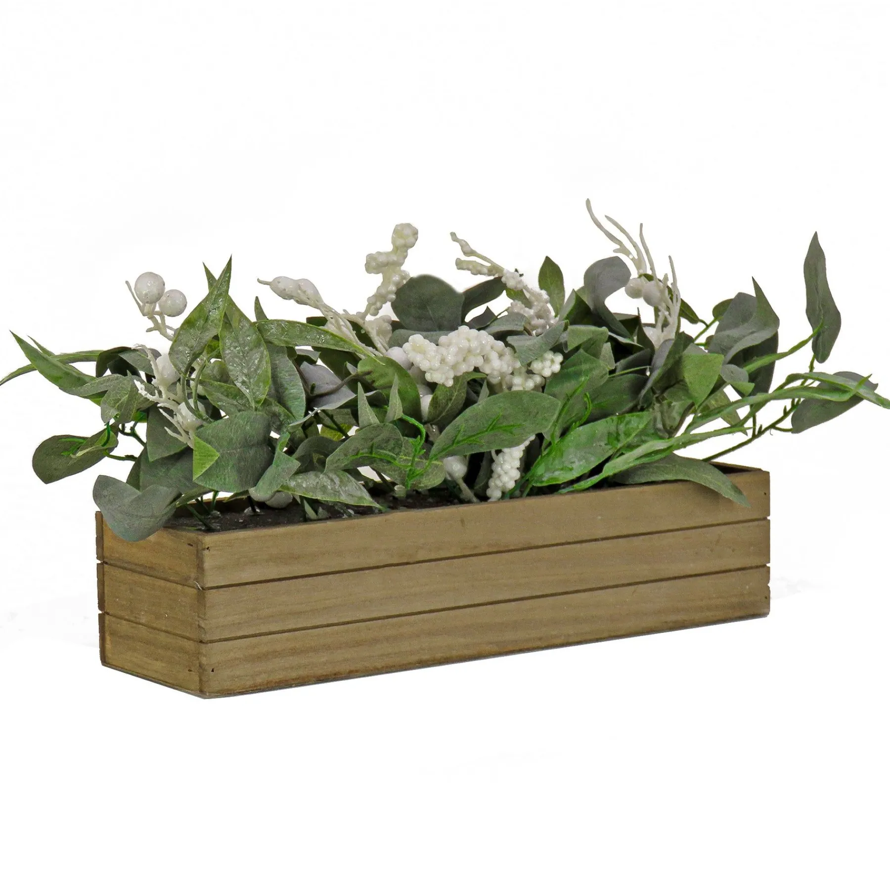 Christmas Greenery-National Tree Company Rectangular Planter Box With Christmas Greenery, White Berries, 22 In
