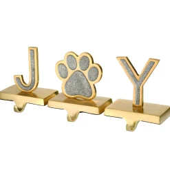 Christmas Accessories-National Tree Company Silver Sparkle Joy Christmas Stocking Holders, Silver And Gold With Paw Print, 3 Pieces, 5 In