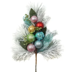Christmas Accessories-National Tree Company Snowy Pine Decorated Branch Spray With Snow Covered Bristles, Gold Sprouts, Christmas Collection 29 In