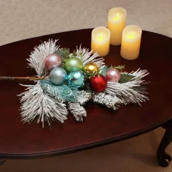 Christmas Accessories-National Tree Company Snowy Pine Decorated Branch Spray With Snow Covered Bristles, Gold Sprouts, Christmas Collection 29 In