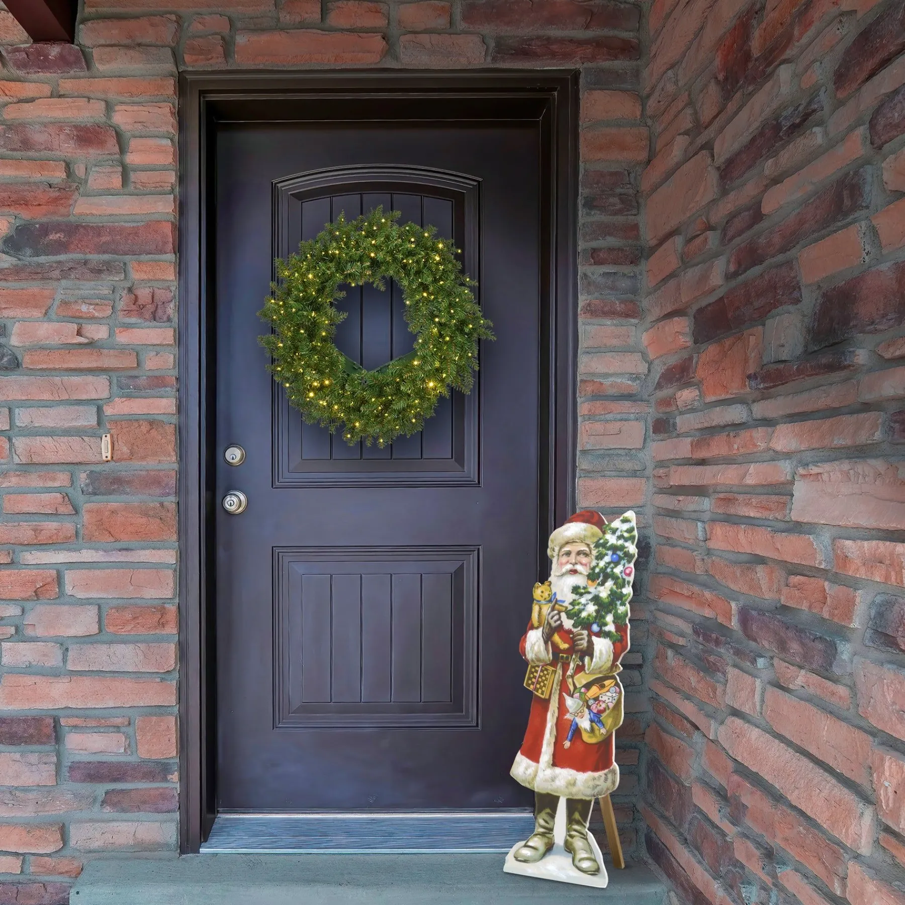 Christmas Accessories-National Tree Company Stand Up Santa Display, Composite Wood Construction, Christmas Collection, 35 Inches