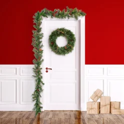 7' To 10' Garland-National Tree Company 9'X10" Glistening Pine Garland With Pine Cones And Red Berries