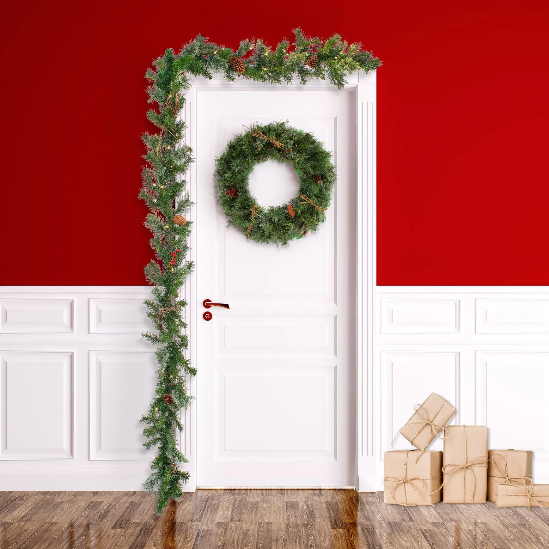 7' To 10' Garland-National Tree Company 9'X10" Glistening Pine Garland With Pine Cones And Red Berries