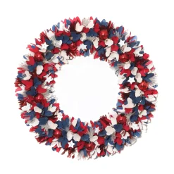 Patriotic Wreath-National Tree Company Patriotic Artificial Hanging Wreath Foam Base Decorated With Red White And Blue Flowers Petals Tinsel 4Th Of July Collection 21 Inches