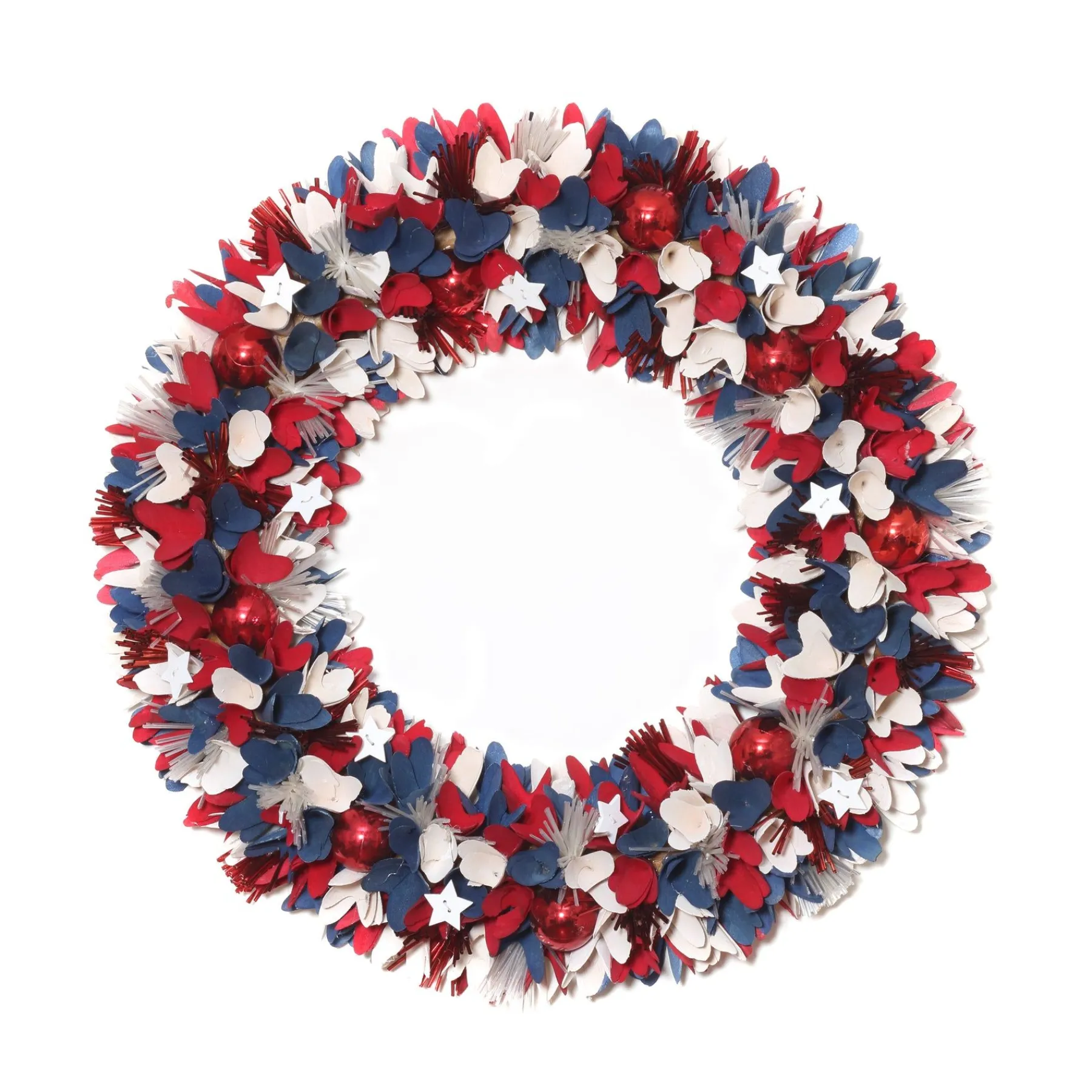 Patriotic Wreath-National Tree Company Patriotic Artificial Hanging Wreath Foam Base Decorated With Red White And Blue Flowers Petals Tinsel 4Th Of July Collection 21 Inches