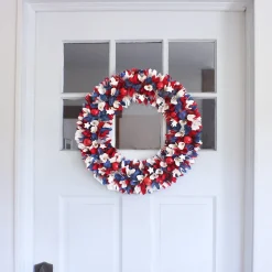 Patriotic Wreath-National Tree Company Patriotic Artificial Hanging Wreath Foam Base Decorated With Red White And Blue Flowers Petals Tinsel 4Th Of July Collection 21 Inches