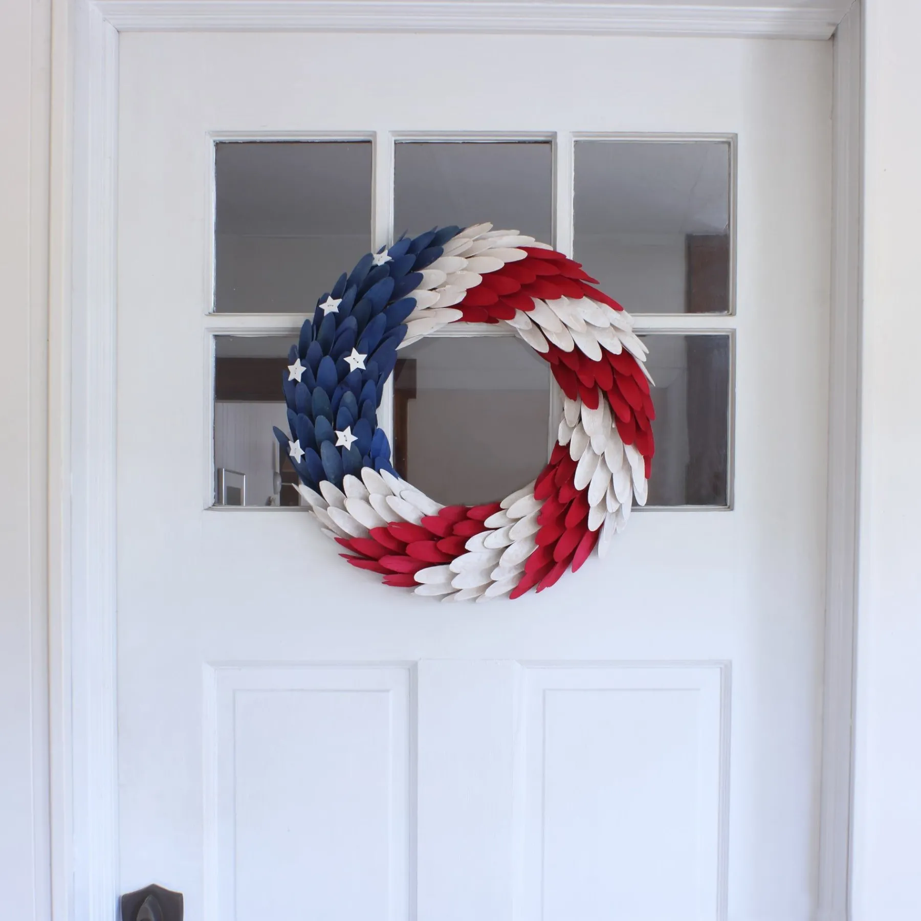 Patriotic Wreath-National Tree Company Patriotic Artificial Hanging Wreath Foam Base Decorated With Red White And Blue Wooden Feathers Stars 4Th Of July Collection 18 Inches