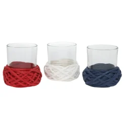 Patriotic Accessories-National Tree Company Patriotic Candleholders Set Of 3 Holds One Candle Each Decorated With Red White And Blue Thread 4Th Of July Collection 35 Inches
