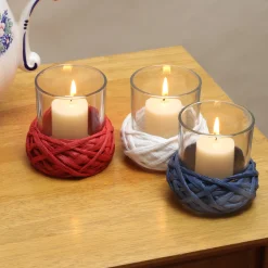 Patriotic Accessories-National Tree Company Patriotic Candleholders Set Of 3 Holds One Candle Each Decorated With Red White And Blue Thread 4Th Of July Collection 35 Inches