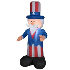 Patriotic Inflatable-National Tree Company Patriotic Inflatable Decoration Blue Uncle Sam Wearing Red White And Blue Suit And Hat Self Inflating Plug In Fourth Of July Collection 48 Inches