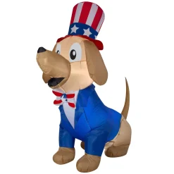 Patriotic Inflatable-National Tree Company Patriotic Inflatable Decoration Blue Brown Dog Wearing Red White And Blue Suit And Hat Self Inflating Plug In Fourth Of July Collection 60 Inches