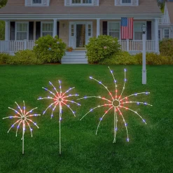 Patriotic Accessories-National Tree Company Patriotic Light Up Fireworks Lawn Decor, 3Pc, 165 Multi Copper Wire Led Lights, Ul