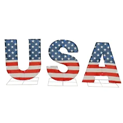 Patriotic Accessories-National Tree Company Patriotic "Usa" Outdoor Light Up Lawn Decor, 70 Cool White Led Lights, 18 Inch