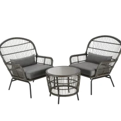 Patio Sets-National Tree Company 3-Piece Gray All Weather Pe Wicker Furniture Set