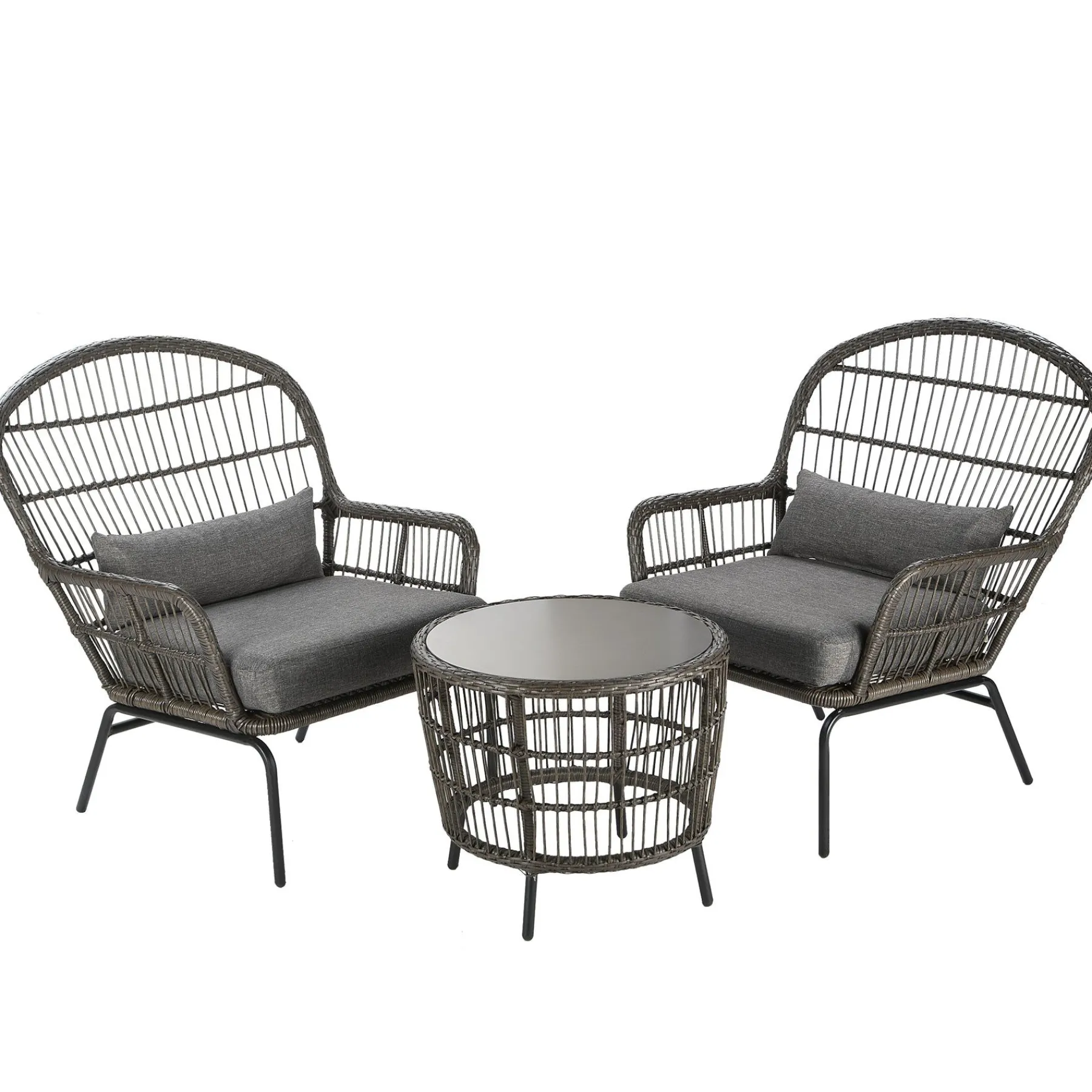 Patio Sets-National Tree Company 3-Piece Gray All Weather Pe Wicker Furniture Set