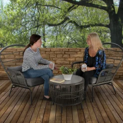 Patio Sets-National Tree Company 3-Piece Gray All Weather Pe Wicker Furniture Set