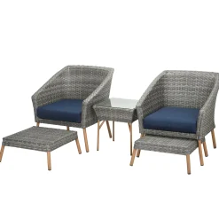 Patio Sets-National Tree Company 5-Piece Gray All Weather Pe Wicker Furniture Set